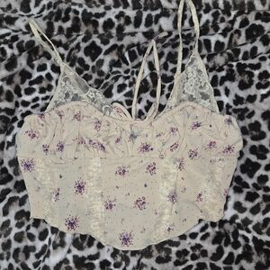 Urban Outfitters Cream and Purple Floral Top